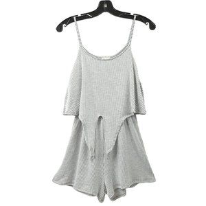 Caution To The Wind Striped Romper M Tie Front Shorts Tank Sleeveless Boho Gray